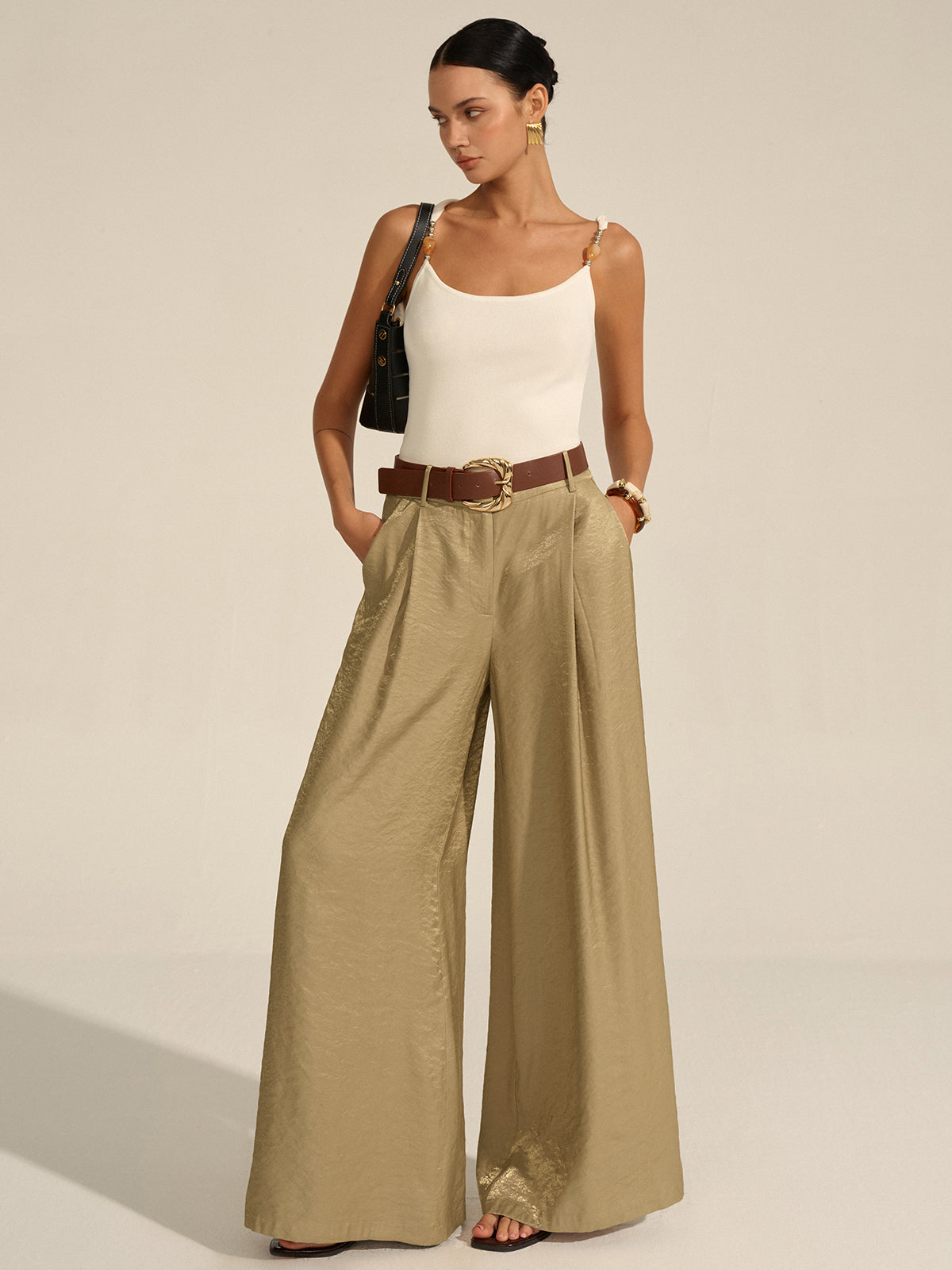 Belted Wide-Leg Pants