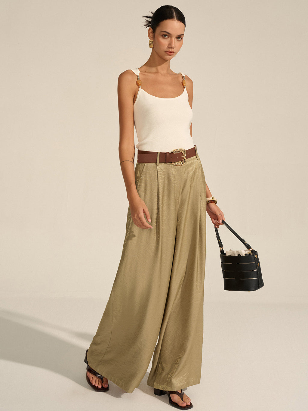Belted Wide-Leg Pants