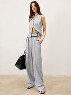 Contrast Waistband Wide - Leg Pants