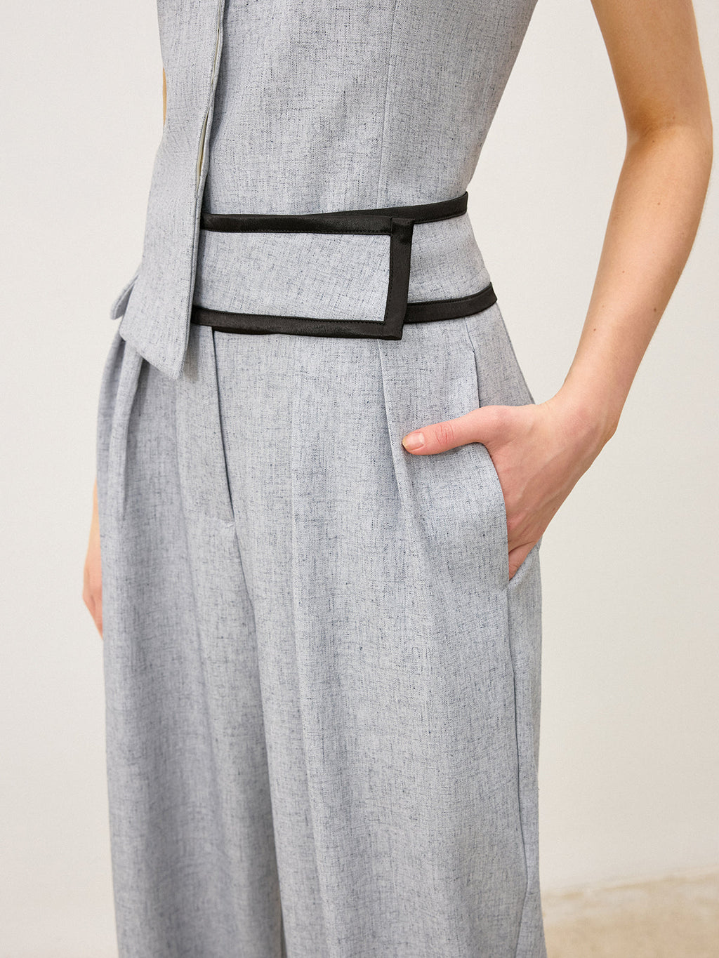 Contrast Waistband Wide - Leg Pants