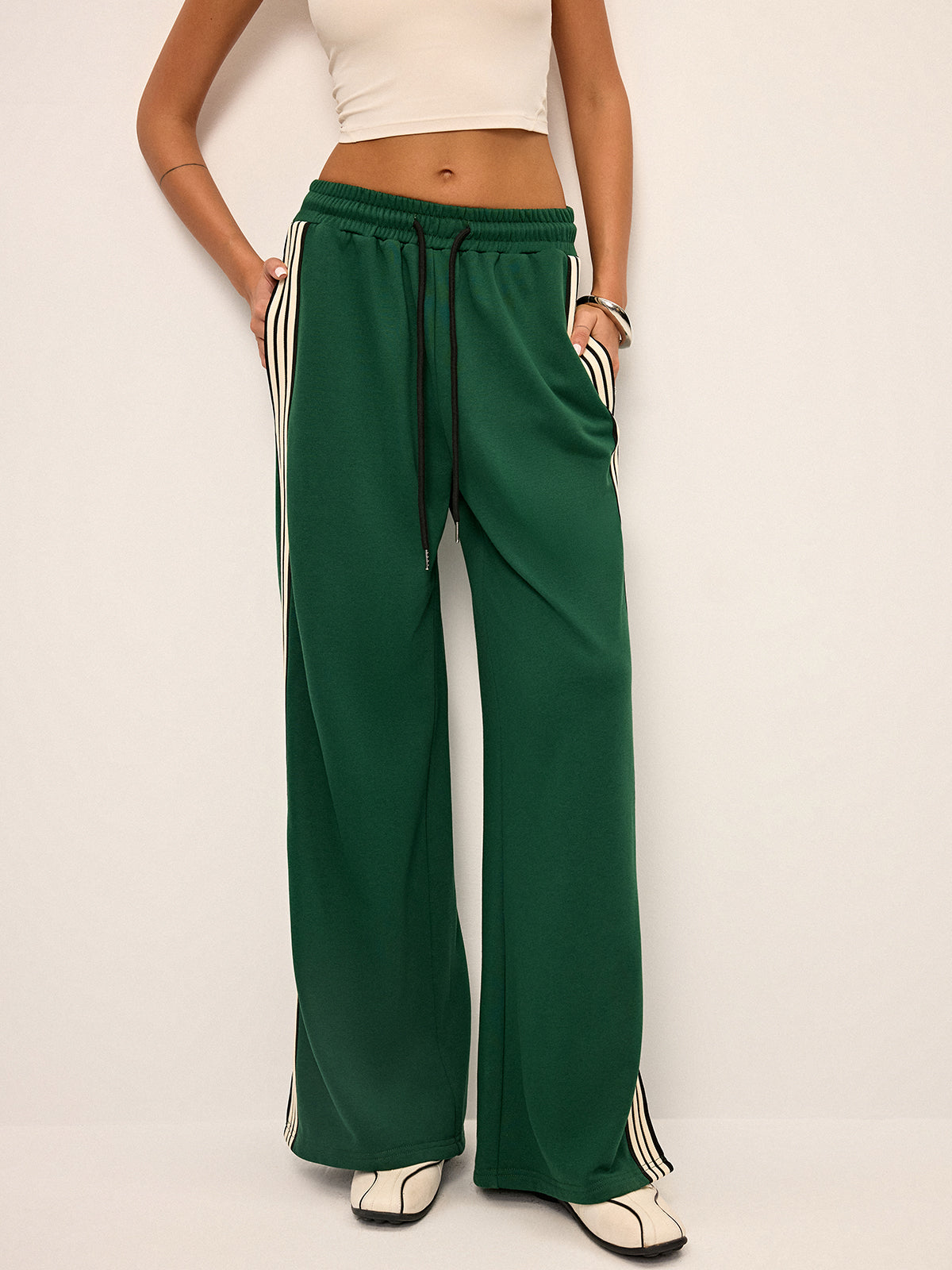 Side Stripe Wide-Leg Sweatpants