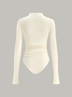 Ruched Shoulder-Decor Long Sleeve Bodysuit