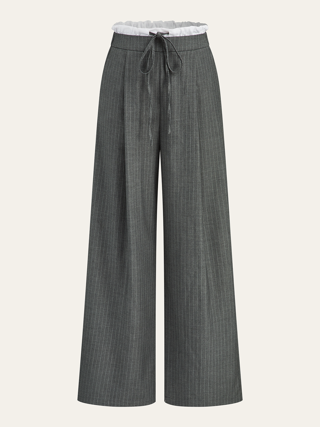 Contrast Ruffle Waistband Pinstripe Pants