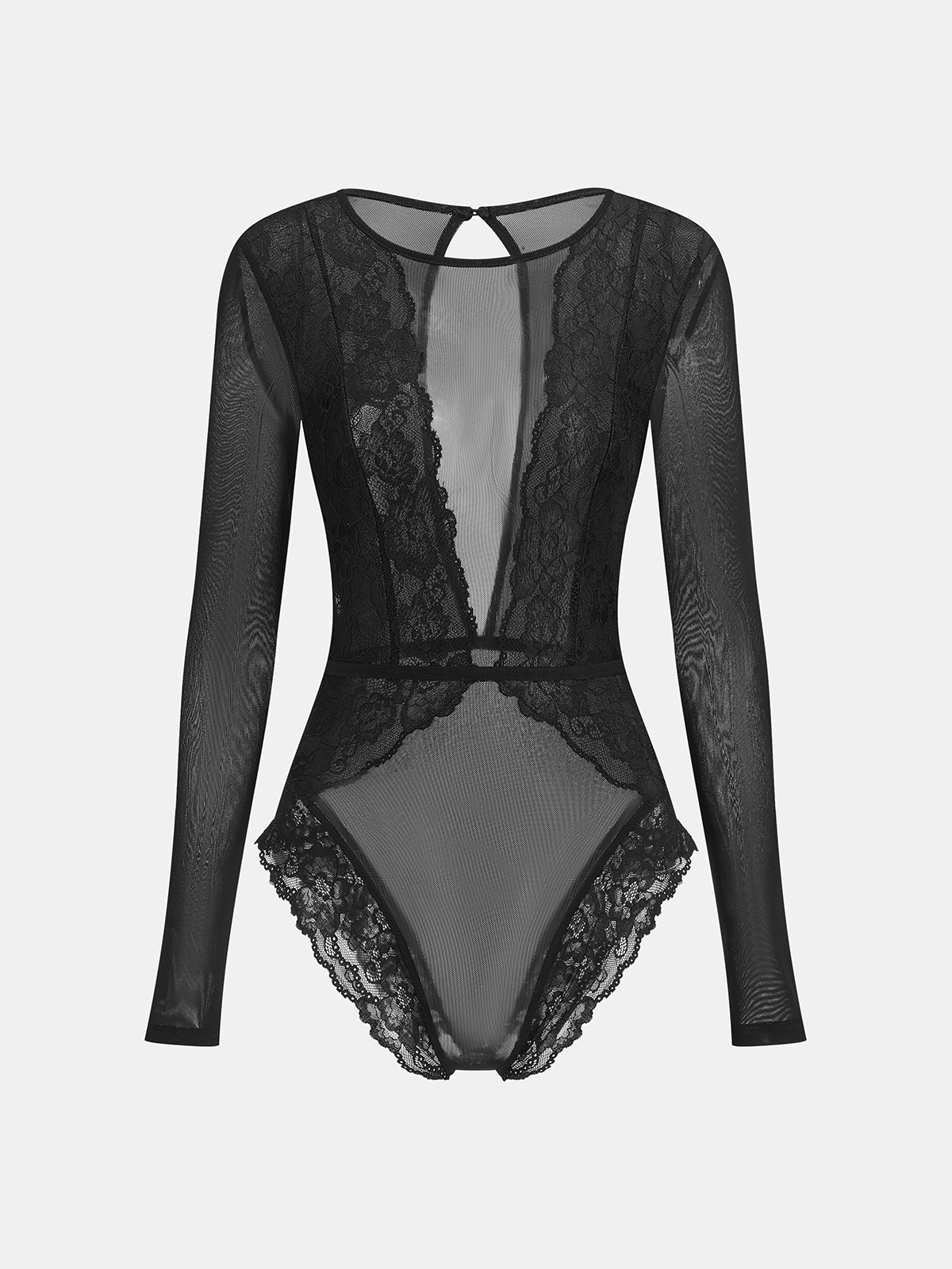Long Sleeve Sheer Lace Mesh Bodysuit
