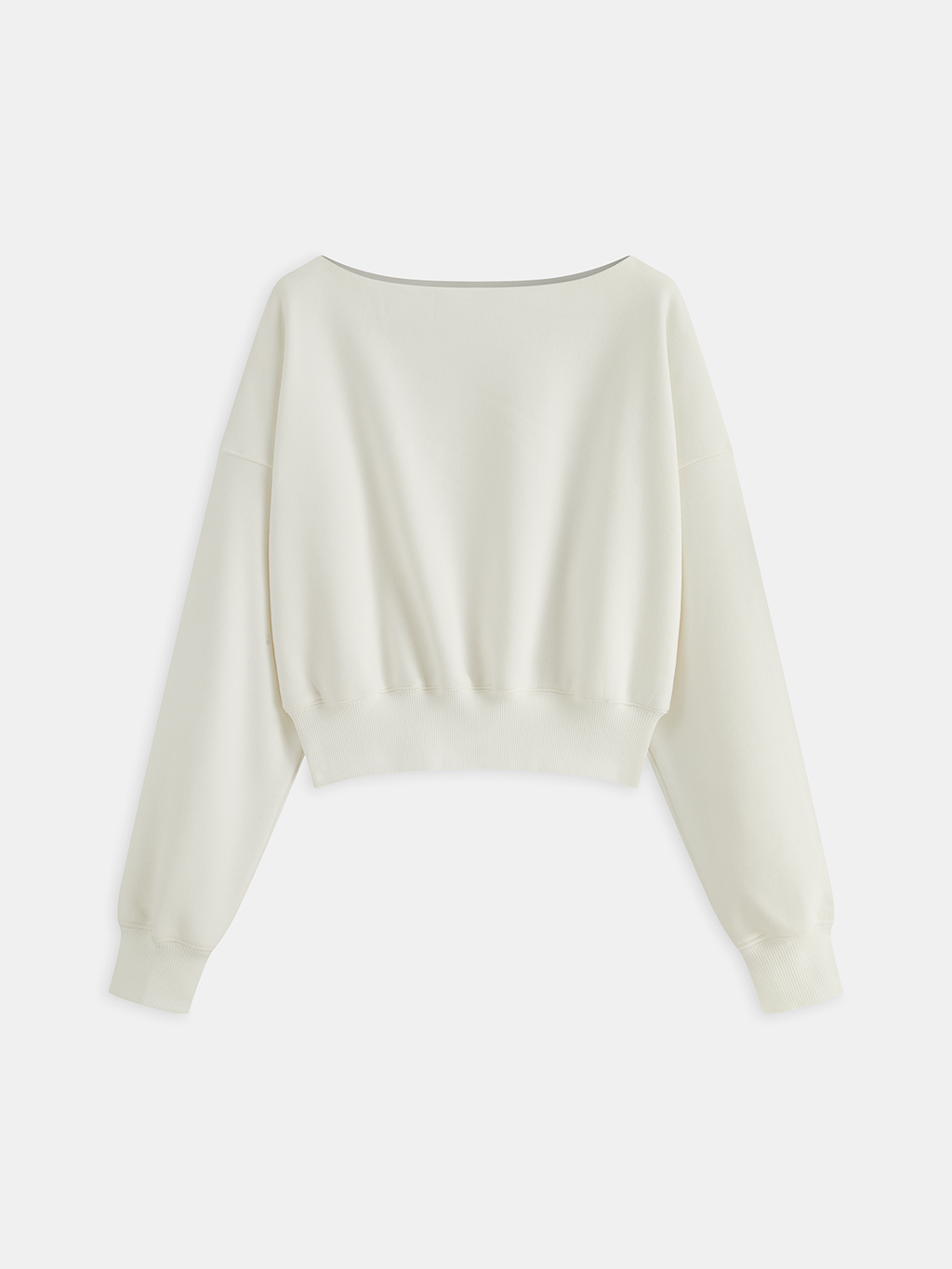 Off-Shoulder Cropped Fleece-Lined Sweatshirt