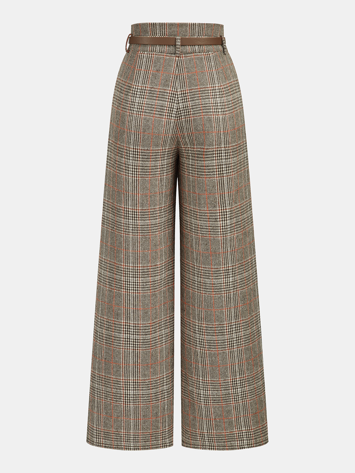 Belted Plaid High-Waisted Pants
