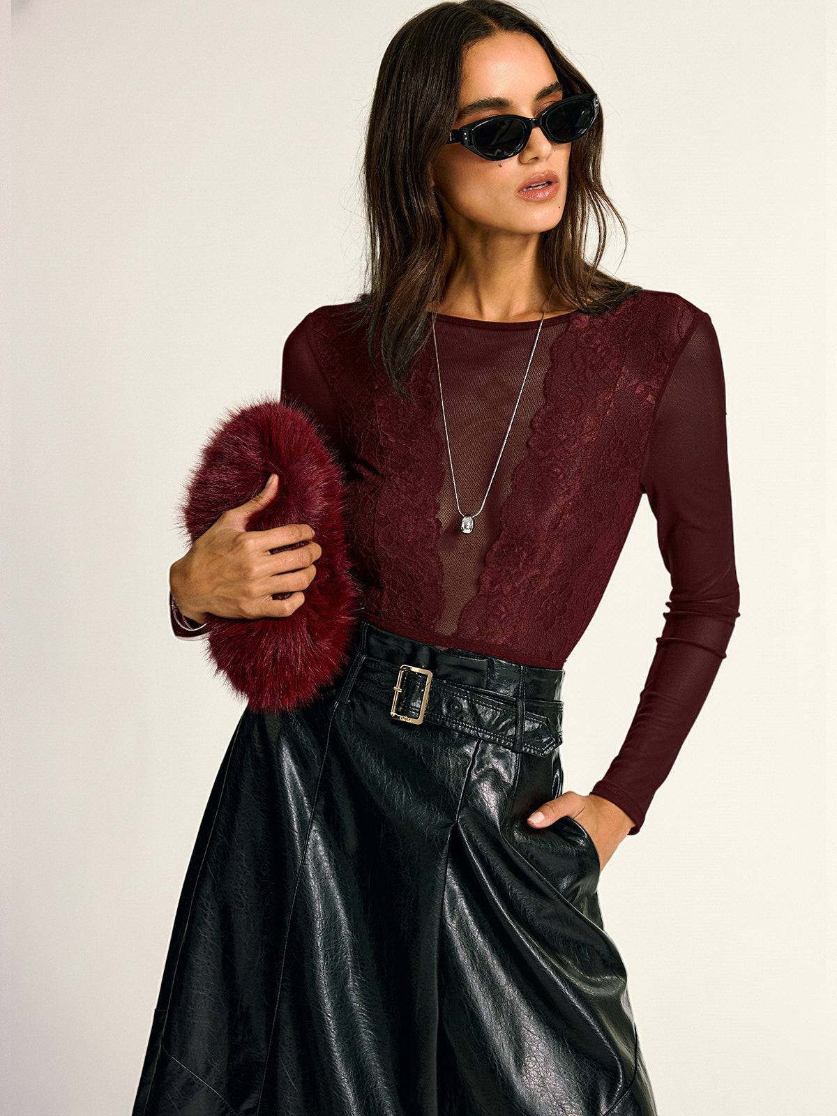 Long Sleeve Sheer Lace Mesh Bodysuit