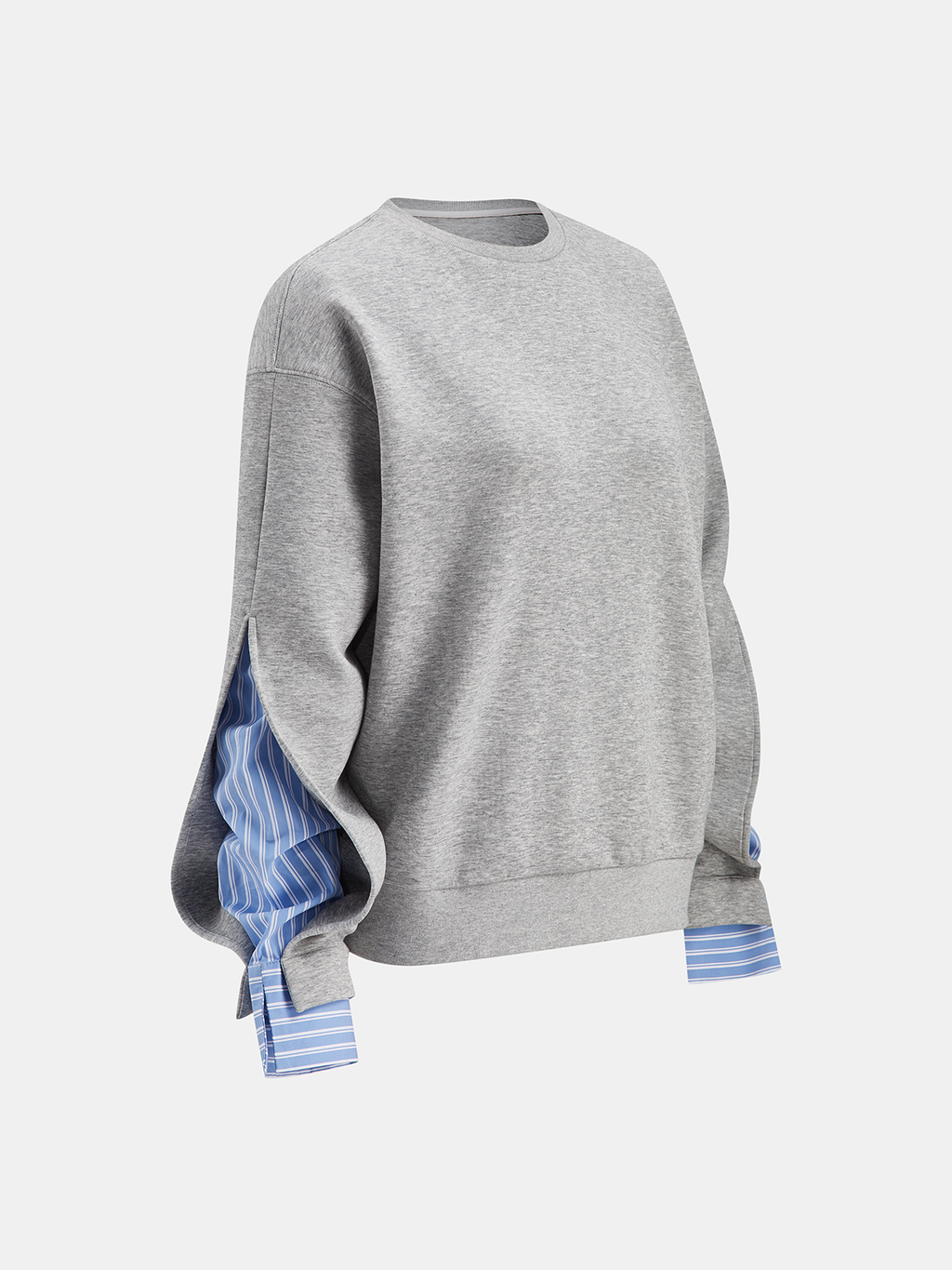 Striped Shirt Panel Crew Neck Sweatshirt