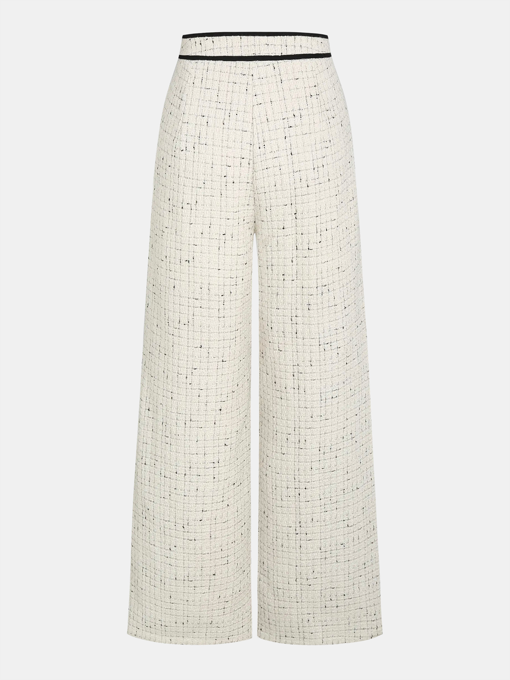 Contrast Waistband Tweed Wide-Leg Pants