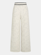 Contrast Waistband Tweed Wide-Leg Pants