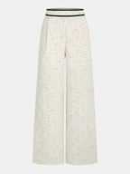 Contrast Waistband Tweed Wide-Leg Pants