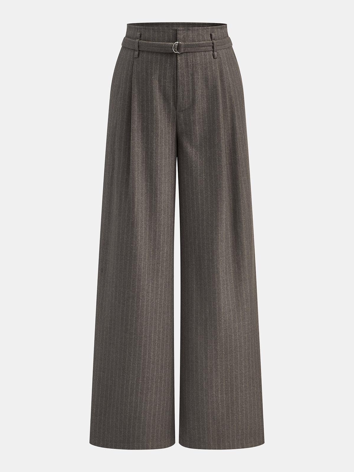 Belted Pinstripe Wide-Leg Pants