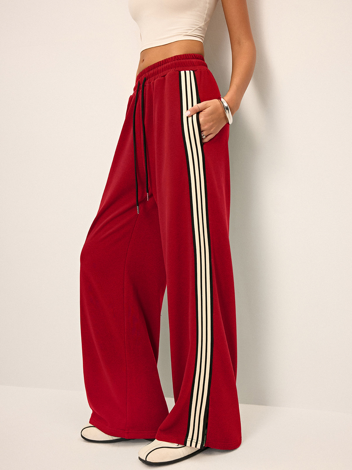 Side Stripe Wide-Leg Sweatpants