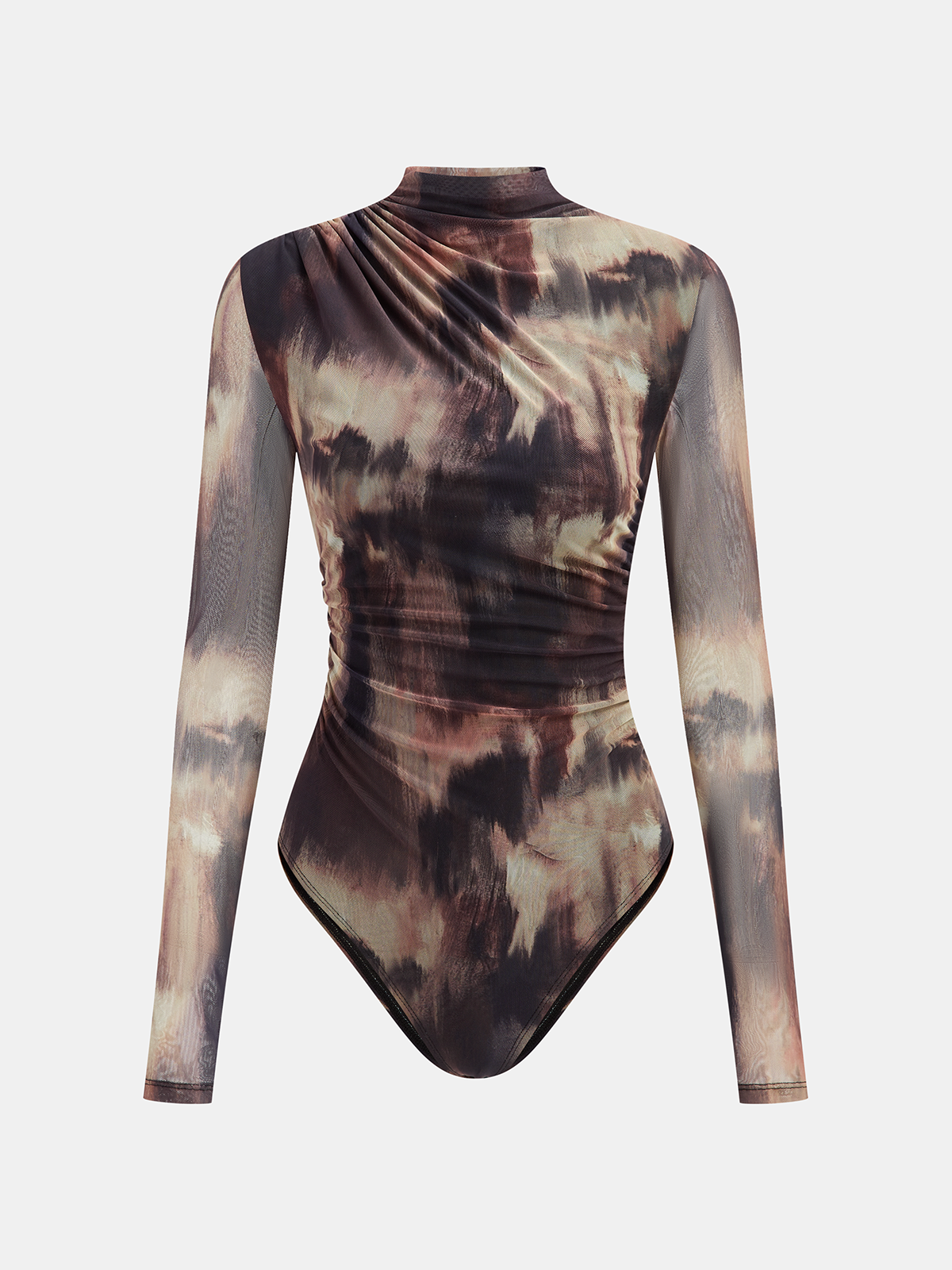 Gradient Print Ruched Long Sleeve Bodysuits