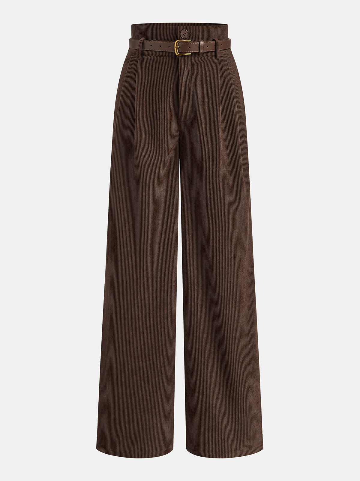 Belted Corduroy High-Waist Pants