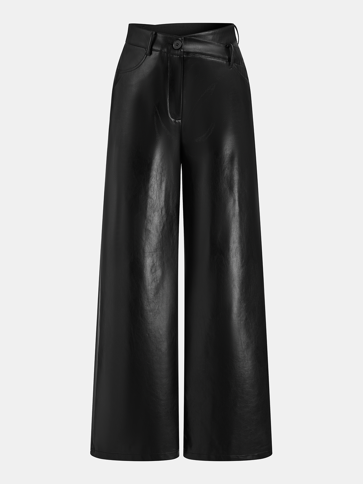 Asymmetric Waistband Faux Leather Pants