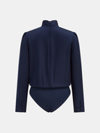 Twisted Mock Neck Long-Sleeve Satin Bodysuit