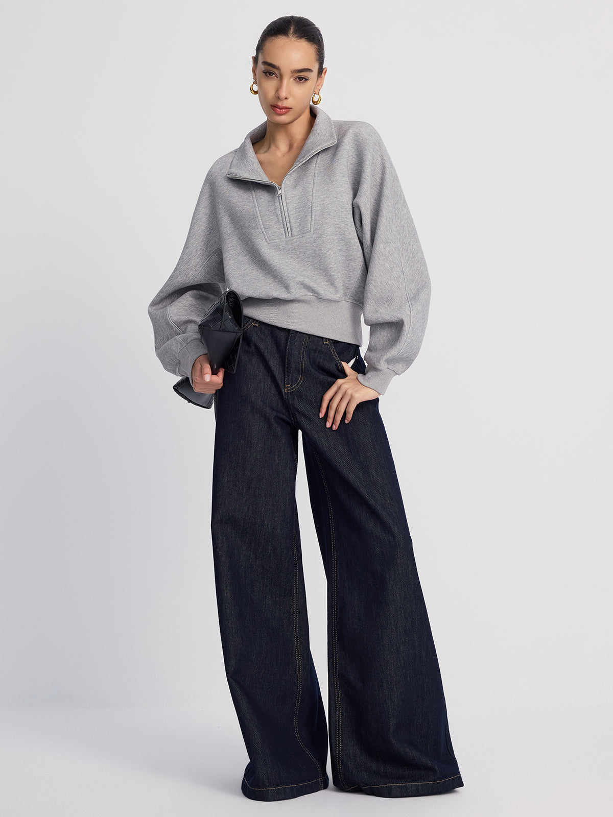 Half-Zip Oversized Cropped Sweatshirt