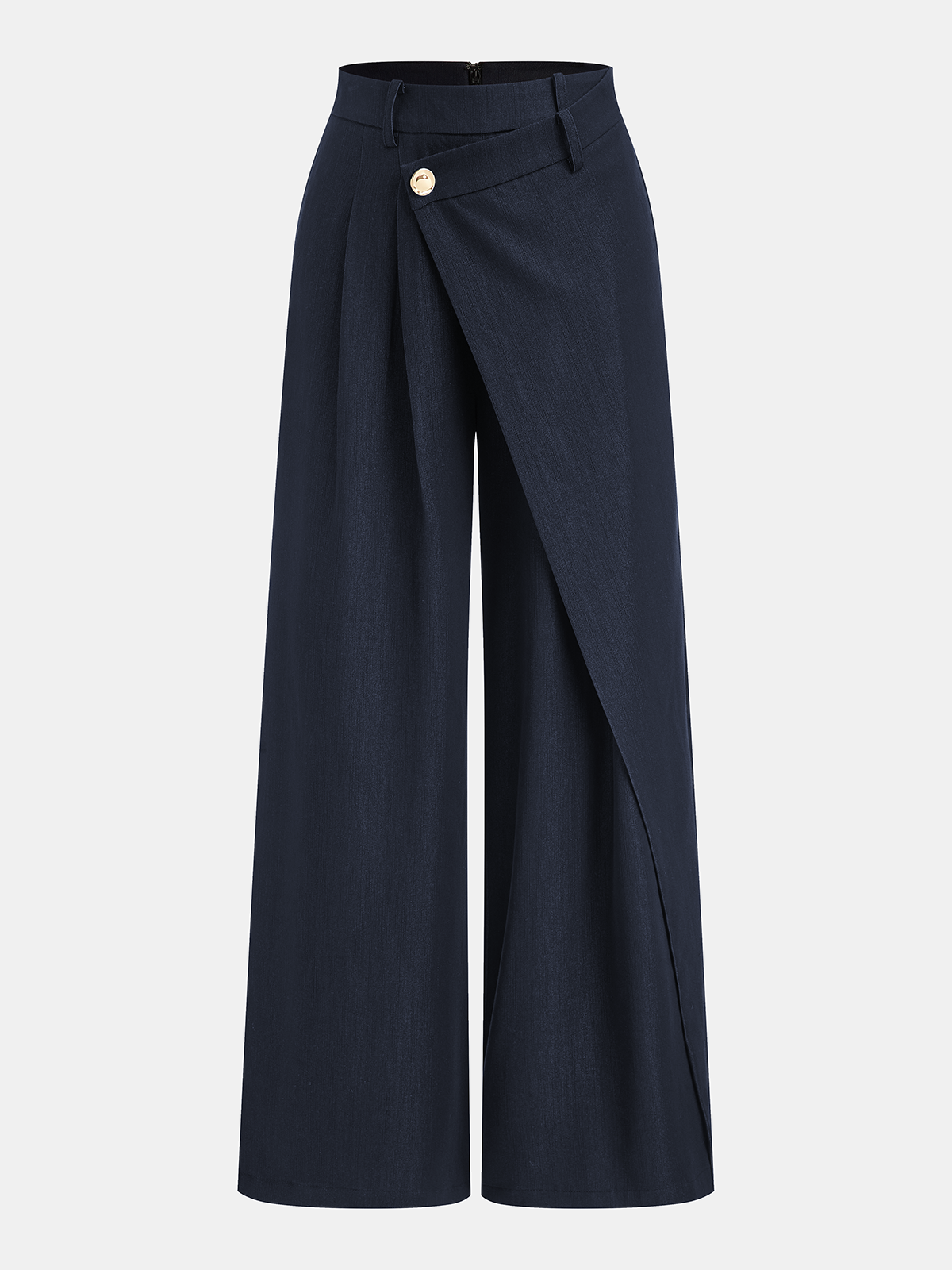 Asymmetric Buckle-Accented Wide-Leg Pants