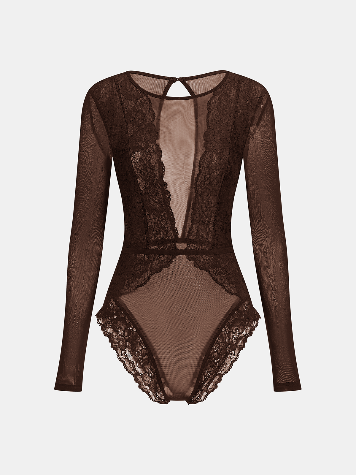 Long Sleeve Sheer Lace Mesh Bodysuit