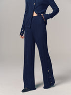 Textured Wool-Blend Metal-Detail Slit Knit Pants