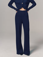 Textured Wool-Blend Metal-Detail Slit Knit Pants