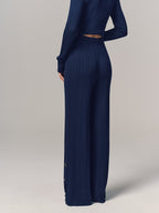 Textured Wool-Blend Metal-Detail Slit Knit Pants