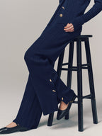 Textured Wool-Blend Metal-Detail Slit Knit Pants