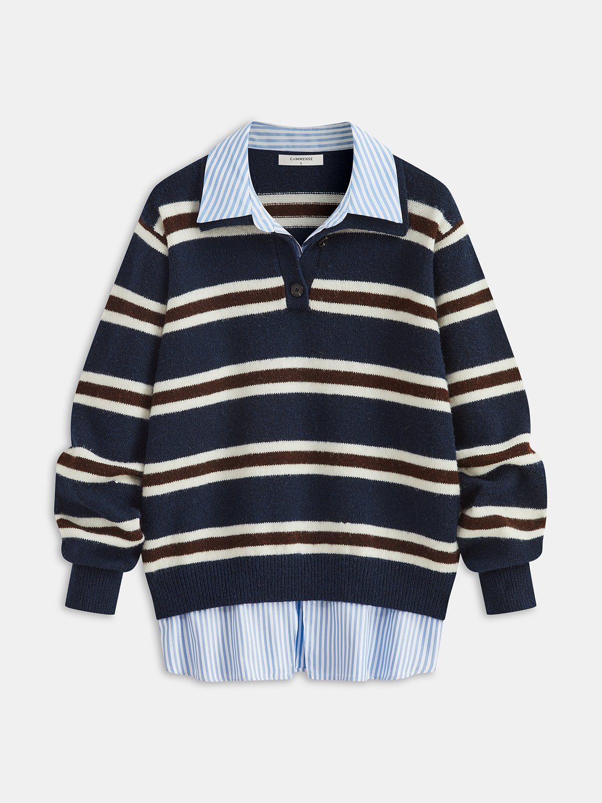 Shirt Panel Striped Polo Knit Sweater