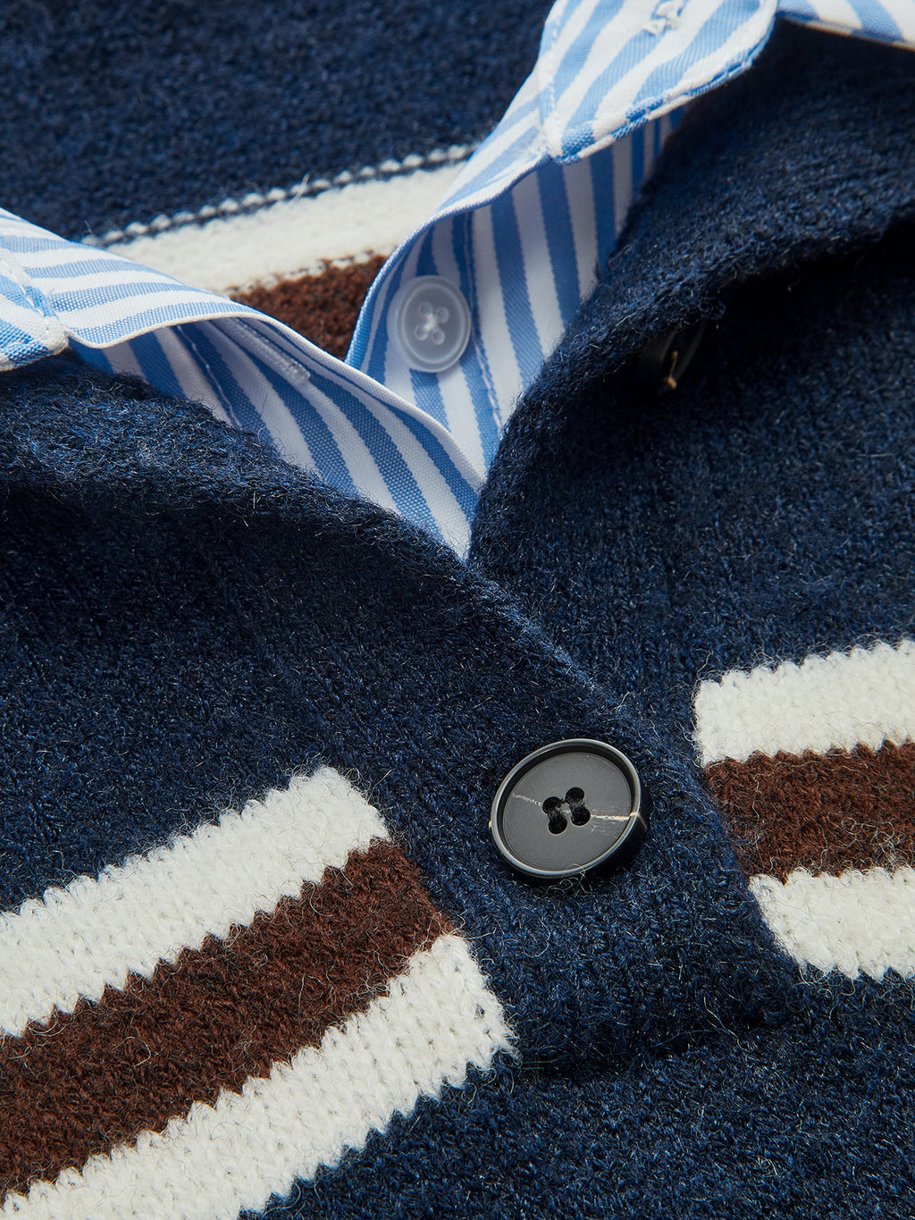 Shirt Panel Striped Polo Knit Sweater