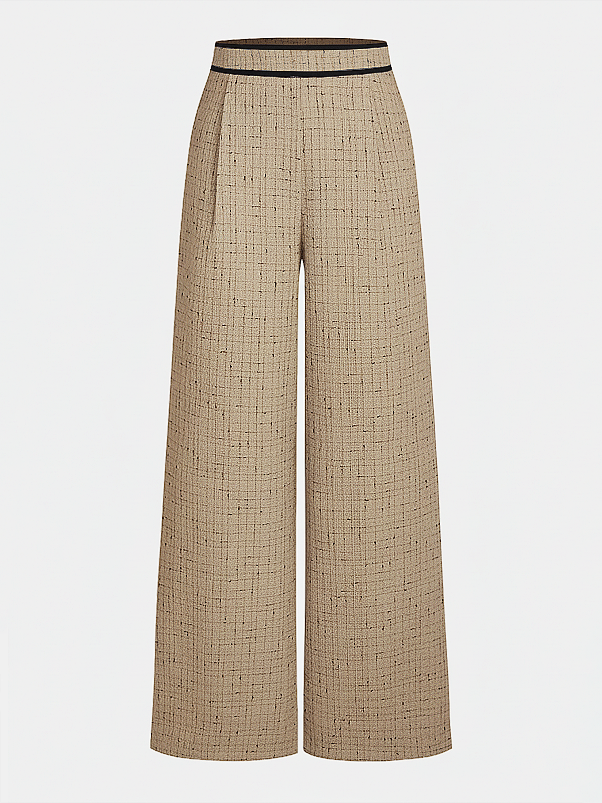 Contrast Waistband Tweed Wide-Leg Pants