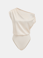 Satin One-Shoulder Drape Bodysuit