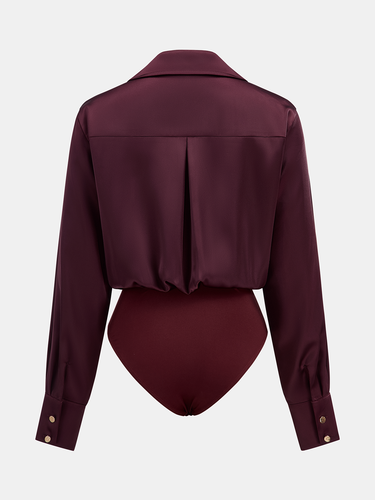 Collared Draped Satin Long Sleeve Bodysuit
