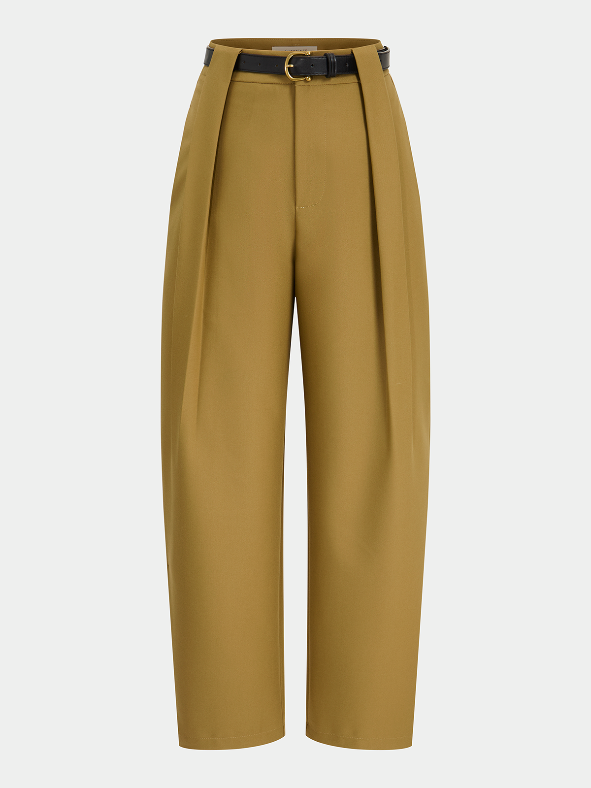 Belted Pleated Mid-Waist Wide-Leg Pants