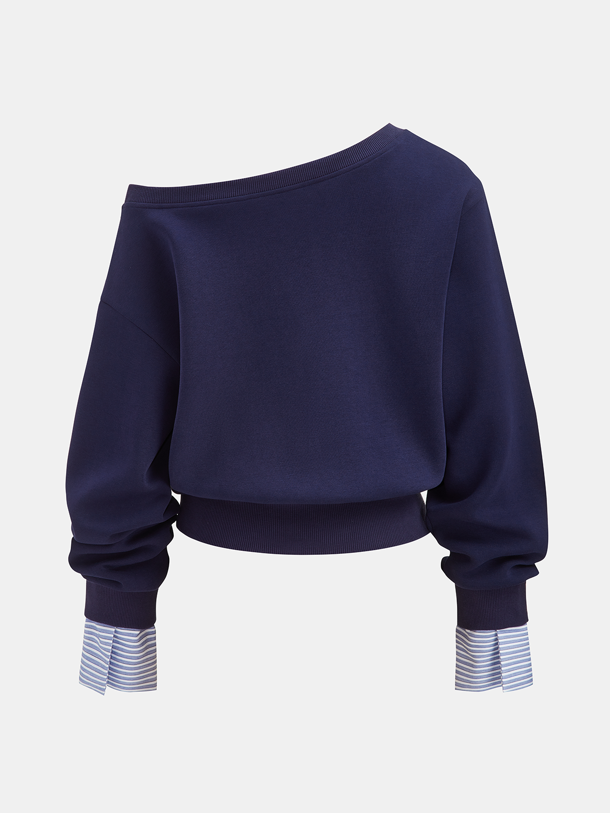 Striped Cuff Off-Shoulder Sweatshirt
