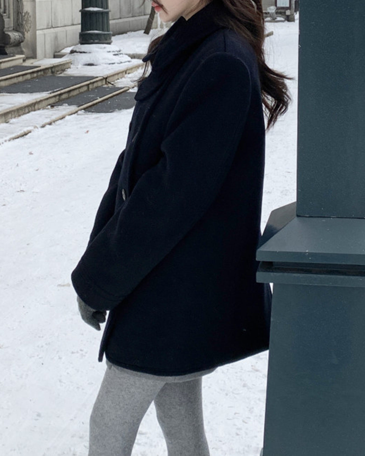 Blue Button Trench Coat