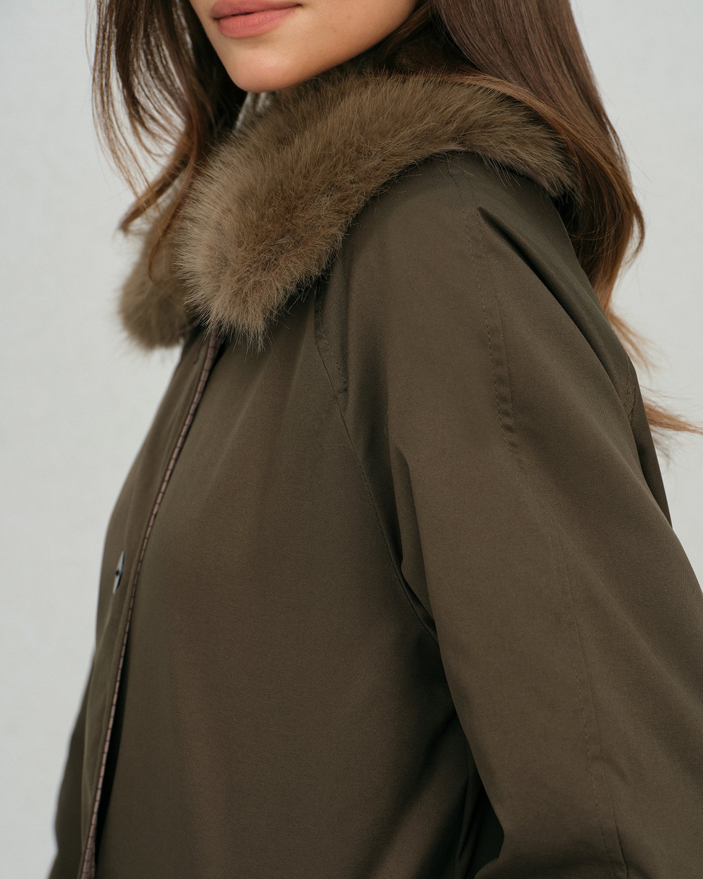 Brown Fur Collar Reverible Long Coat