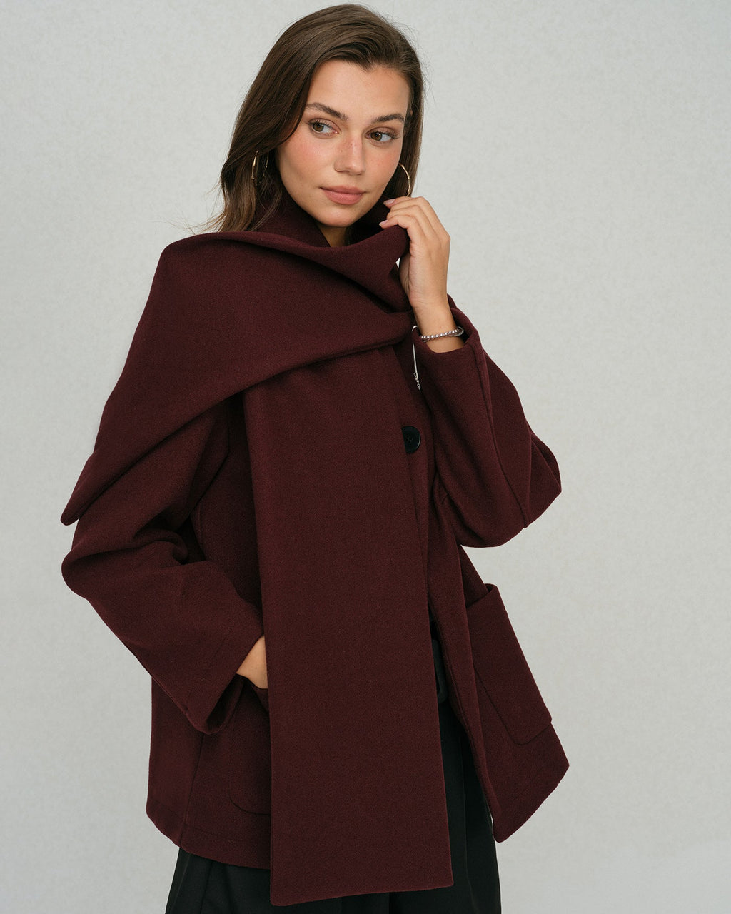 Wine Red Shawl Coat