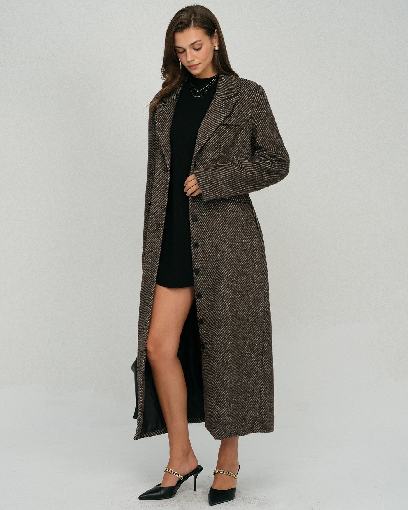Coffee Button Notched Coat