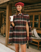 Red Plaid Cape Sleeve Coat